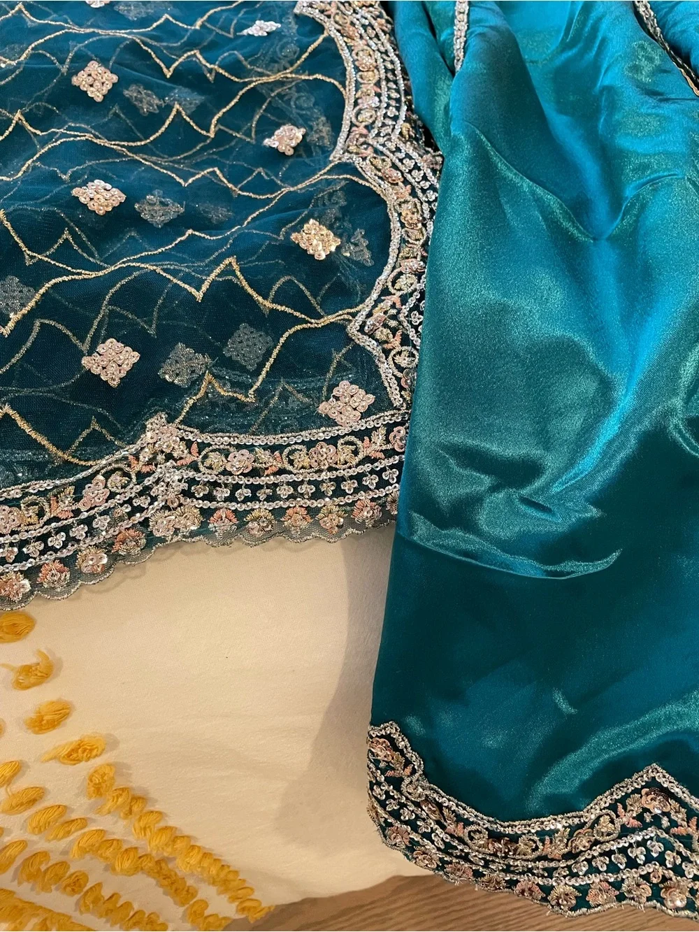 Teal Satin Bedding-Inspired Sheet Set with Silver Trim